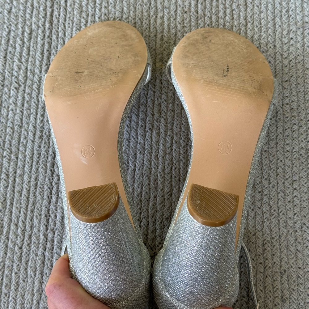 DB Studio Arya Silver Sparkle Block Heel Ankle Strap Dressy Heels Sandals 8.5 - Picture 8 of 15